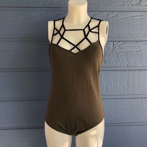 Olive green and black body suit